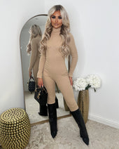 India Unitard Ribbed Jumpsuit - Beige